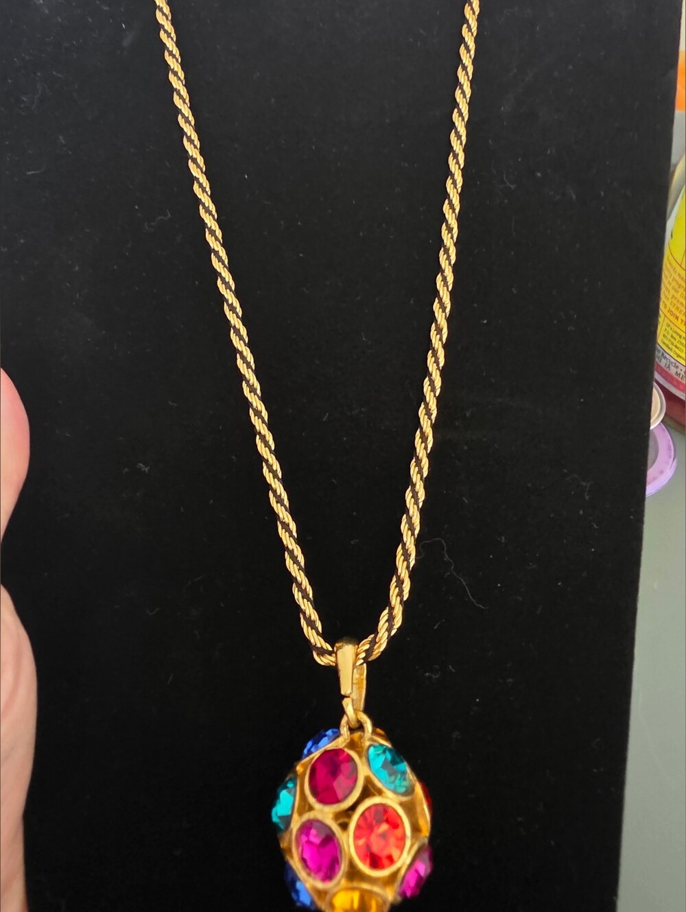 Gold-Tone Multicolor Large Ball Crystal Pendant Necklace